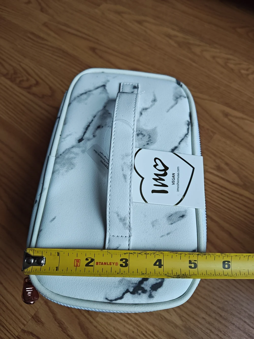 IMOSHION White Marble Vegan Leather Makeup Bag & Travel Case Rose Gold Accents